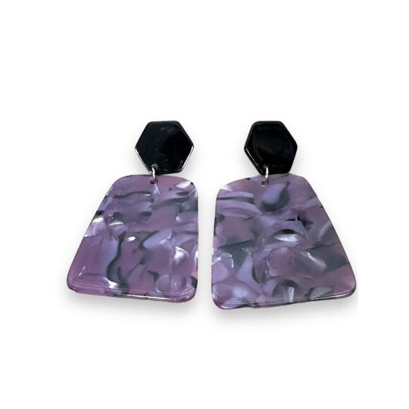 80’s acrylic Purple and Black Geometric earrings - Picture 2 of 3